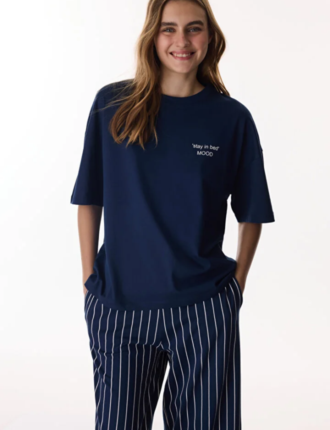 PNTO0S9V26IY Գիշերազգեստ շապիկ կիսաթև և տաբատ  COZY STRIPES SS PANTOLON SET