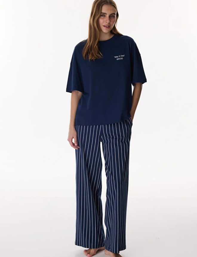PNTO0S9V26IY Գիշերազգեստ շապիկ կիսաթև և տաբատ  COZY STRIPES SS PANTOLON SET
